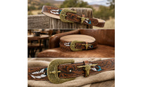 Belt with Bull Skull Buckle Country Belt with Bull Head Buckle Rugged Apparel for Men, Cowboys, Rodeo, Costume Parties