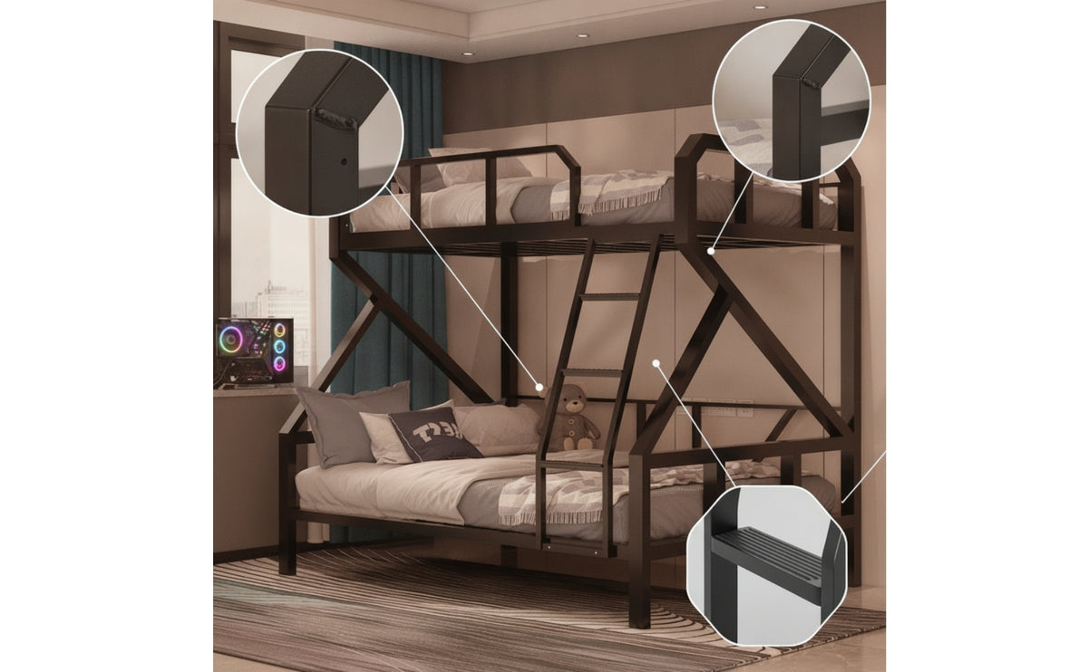 Metal Bunk Bed with Ladder Industrial Bunk Bed Frame Heavy-Duty Furniture for Teens, Students, Bedroom, Dormitory, Guest Room