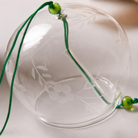 Japanese Furin Wind Chime from Crystal, Handblown & Engraved, 7x8cm, for Gentle Ringing in the Garden