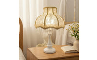 Fringe Table Lamp Decorative Table Lamp with Textile Shade Vintage-Inspired Princess-Style for Girls, Bedroom, Reading Corner