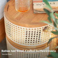 Round Woven End Table High-Leg design Nightstand Space-Saving for Office, Adults
