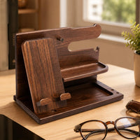Bedside Organizer Tray Minimalist Wooden Phone Dock Versatile for Office