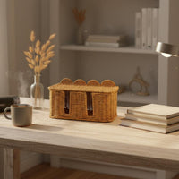 Rattan Power Strip Organizer with Lid Power Strip Concealment Box Easy Access Slots Desktop Cable Management Box