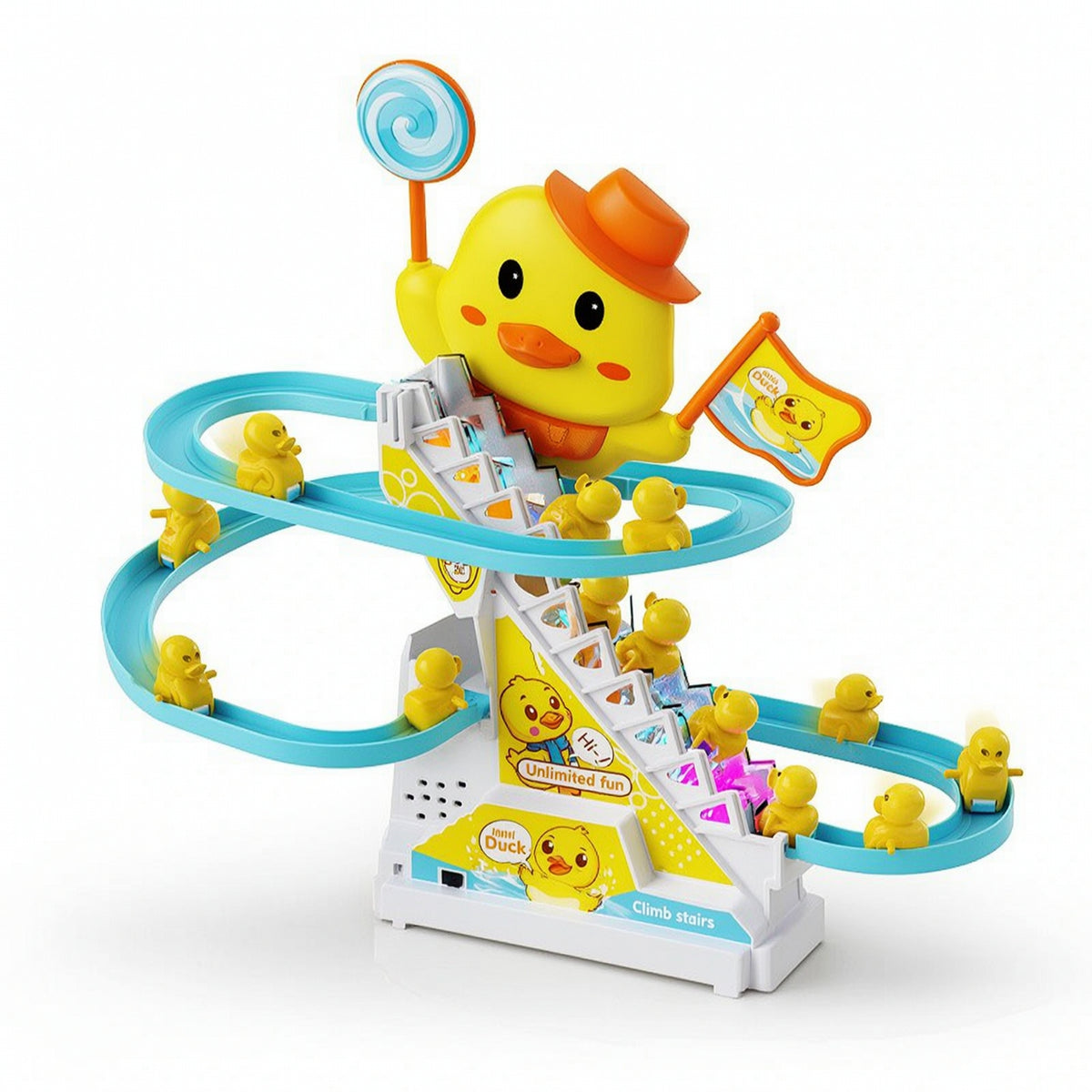 Electric Duck Climbing Stairs Toy Battery-Powered Electric Duck Slide Toy Playset Bright Yellow Interactive for Toddlers
