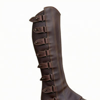 PU Leather Medieval Boot Cover Metal Hardware Renaissance Boot Cover Stitched Panels Medieval Leg Gaiters Pointed Front