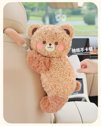 Car Tissue Hanging Bag Creative Pet Car Hanging Tissue Box Cartoon Plush Bear Car Seat Back Tissue Box
