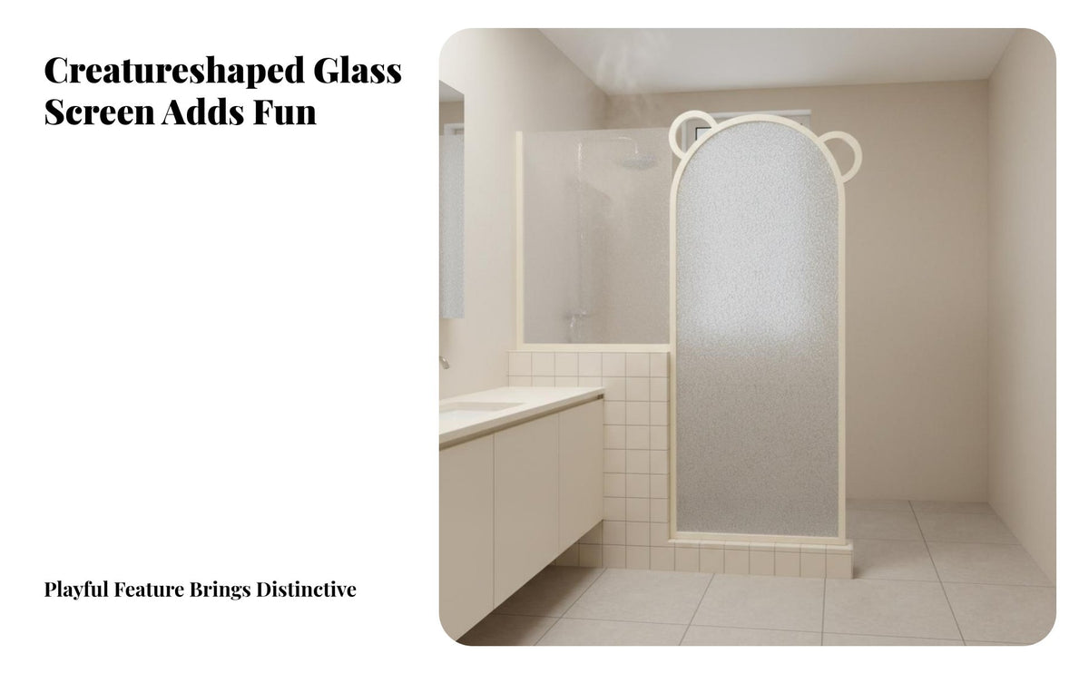 Wet and Dry Separation Bear-Shaped Glass Panel French Cream Type Vanity Screen Modern Minimalist Privacy Partition for Homeowners, Young Adults, Parents, Washroom