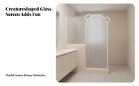 Wet and Dry Separation Bear-Shaped Glass Panel French Cream Type Vanity Screen Modern Minimalist Privacy Partition for Homeowners, Young Adults, Parents, Washroom
