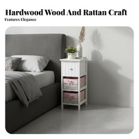 Narrow Rattan Nightstand Space-Saving Side Cabinet Minimalist and design for Students