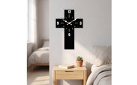 Black Cross-Shaped Wall Clock Non-Ticking Silent Wall Clock Modern White for Living Room, Office, Bedroom