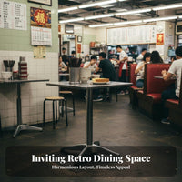 Folding Chair and Pedestal Table Utilitarian Look Square Table with 4 Chairs Retro Vintage lookSaving for Snack Bar, Food Court