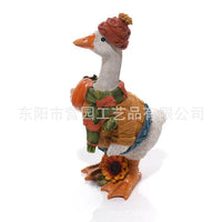 跨境新品 Autumn Pumpkin Duck Ornament 秋日南瓜鸭子树脂工艺品