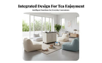 Mobile Tea Trolley with Water Heating System and Rolling Serving Cart Built-in Storage Cabinet Drainage Tray Suitable for Hosts Living Room Balcony