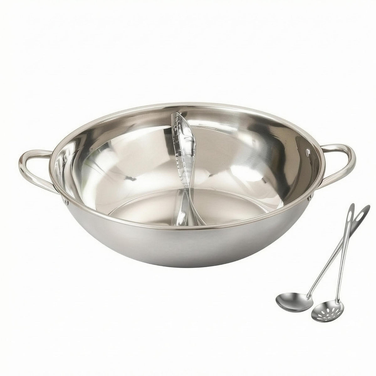 Split Hot Pot Silver Polished Yin Split-Broth Pot Double Handle Cookware