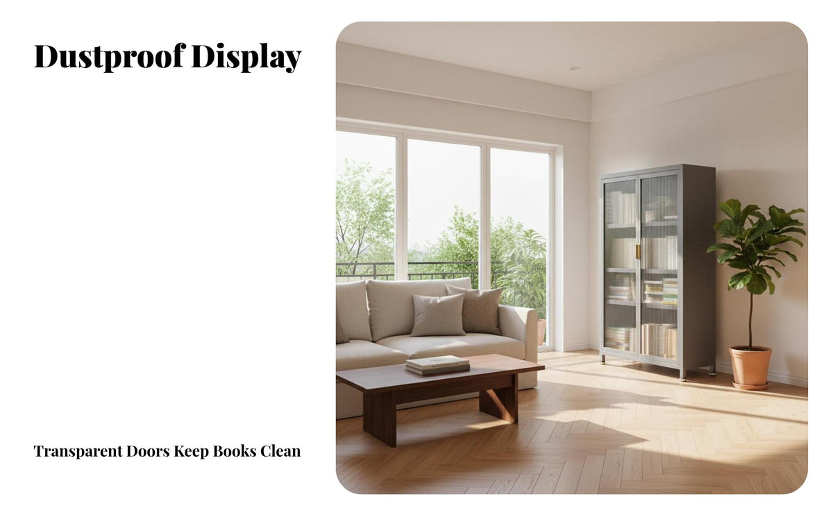 particle-resistantresistant Fluted Glass Display Cabinet Nordic design bookshelf Minimalist Aesthetic bookshelf Adjustable Shelves for Book Lovers, Collectors, Homeowners, Study Room, Home Office, Bedroom, Kitchen