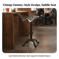 Adjustable Saddle Stool Utilitarian Aesthetic Backless Saddle Stool Vintage Design With Footrest for Bar Owners, Restaurant