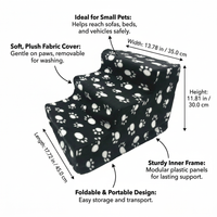 Pet Small Dogs, Dog Steps with Washable Cover, Dog Ramp Gentle Slope, Pet Stairs #variant:Black with White Paw Prints