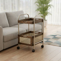 Storage Cart with Wood Trays Compact Two-Tier Trolley Easy Assembly for Bedroom
