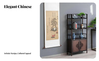 Chinese design aesthetic Design Asymmetrical Curio Cabinet Floor-Standing bookshelf Multi-Tier design Storage Furniture Minimalist Aesthetic for Tea aficionados, Book Lovers, Collectors, Living Room, Home Office, Bedroom, Playroom