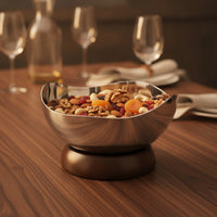 Modern Serving Bowl with Wooden Base Food-Safe Wavy Stainless Steel Bowl Rustproof Contemporary for Coffee Tables