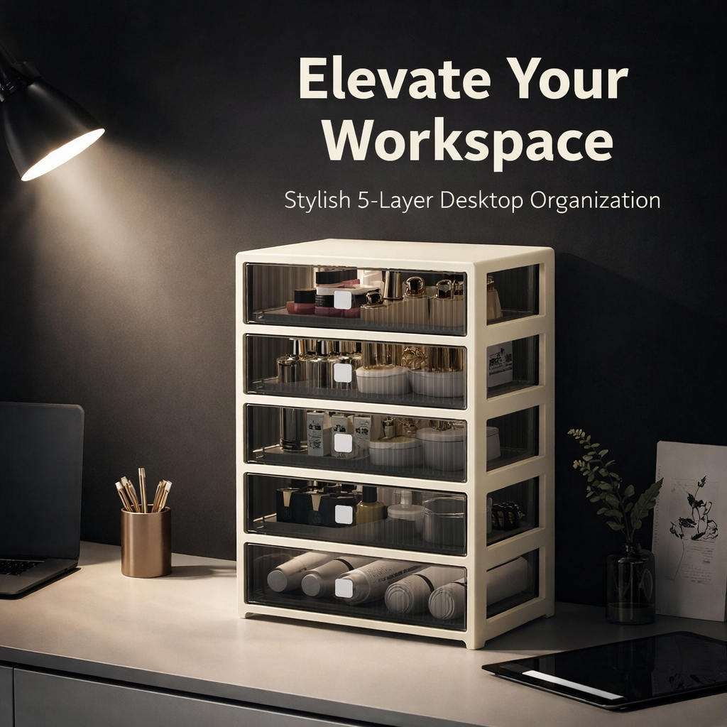 5 Drawer Desktop Organizer with Lid, Desk Storage for Office Supplies, Small Drawers Unit for Stationery Makeup Tools
