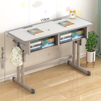 2 Pieces Adjustable Height Kids Study Table Set Children's Desk and Chair Ergonomic Workstation Two Person Design Suitable for Siblings Study Homework Creative Projects