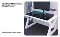 Glass-Surface Metal Desk Modern Design Computer Table Space-Saving