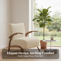Upholstered Leisure Chair French Retro Sculptural Armchair Cream Aesthetic Comfortable for Readers, Adults, Bedroom