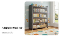 Dust-Proof Multi-Tier Shelf with Fluted Doors Sturdy Construction Bookcase Strong Load-Bearing Storage Cabinet Rust-Resistant for Book Lovers, Homeowners, Living Room, Bedroom, Home Office, Entryway