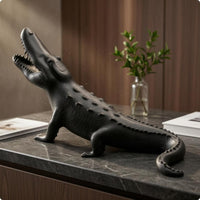 Metal Crocodilian Figurine Textured Animal Statue Detailed Home Decor