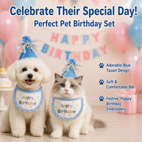 Embroidered Dog Birthday Pet Costume Set, Spotted Cotton-Polyester Bib & Hat, Dog Birthday Present for Pet Owners