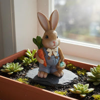 Bunny Figurine Cute Design Resin Garden Hare Hand-Painted Hare Statue for Gardeners, Micro-Landscape, Flower Pot, Desktop