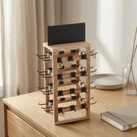 Black Metal Hooks Rotating Jewelry Display Rack Natural Wood Finish Wooden Jewelry Organizer unobstructedFrame Wooden Pegboard Display Tabletop