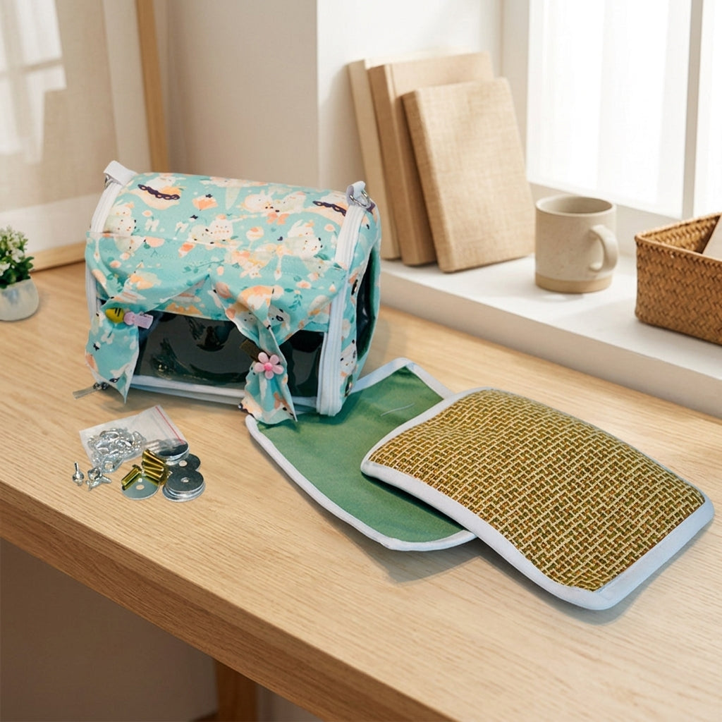 Bird Box and Bird House for Cockatiels, Bird Tent Bed with Removable Curtain, Double-Sided Breathable Bird Bed with Reversible Mat, 26x21x19cm