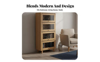 Bookcase Display Cabinet Freestanding Bookshelf Multi-layer Storage Cabinet with Solid Wood Frame Transparent Glass Doors Flip-up Door Storage Suitable for Living Room Bedroom Home Workspace