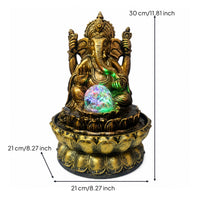 Antique Gold Ganesha Statue Fountain Indoor Deity Statue Fountain Decorative Tabletop for Home Altar, Meditation Room, Office Desk