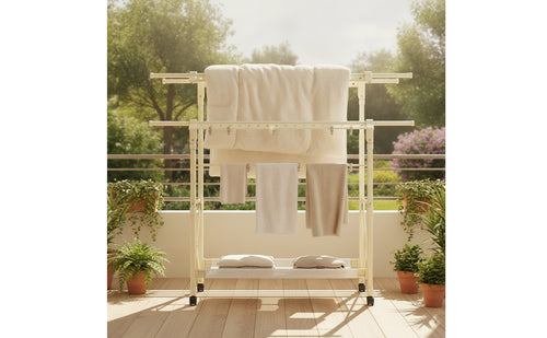 Wheeled Clothes Drying Rack with Wheels Rolling Clothes Drying Rack Space-Saving Freestanding for Balcony, Apartment