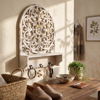 Entryway Shelf with Hooks Distressed Key Holder with Shelf Ornate for Hallway