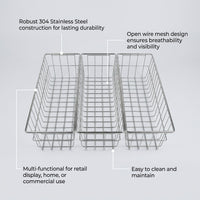 Kitchen Storage & Organisation Baskets for Shelves with Handle, Premium 304 Stainless Steel Wire Design for Retailers and Cupboards