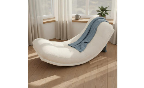 Cream Aesthetic Moon Rocking Chair Skin-Friendly Textile Crescent Shaped Lounger Ergonomic Design Modern Lazy Sofa Chair Wear Resistant for Living Room, Bedroom, Bay Window, Balcony