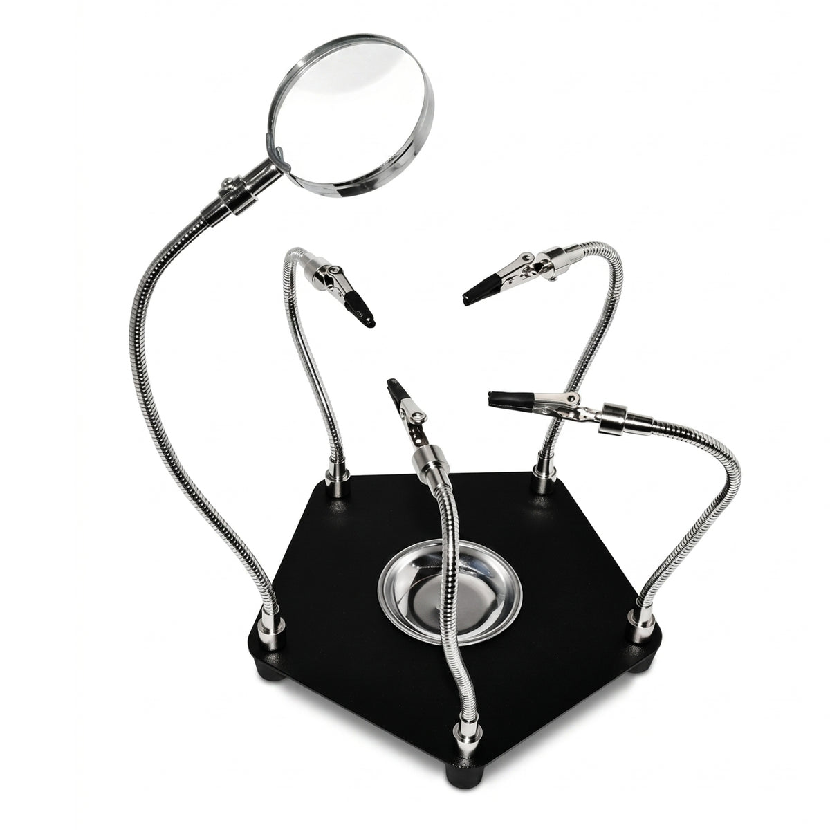 Pcb Repair Workstation Serrated-Jaw Clips Enlarging Soldering Stand Hexagonal Base Third Hand Tool for Technicians, DIY Repairers