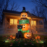 Outdoor Inflatable Pumpkin with Witch Hat Standing Display Brightly Colored Lawn Ornament Tall for Yard, Porch