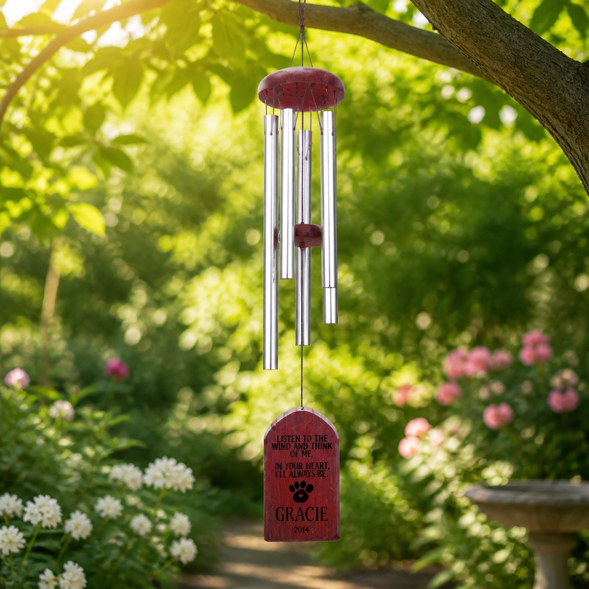 Wooden Wind Chimes, Outdoor Wind Chimes for Garden & Patio, European Design Sympathy Gift, 62cm Custom Engraved