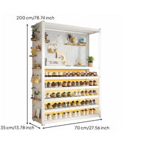 Multi-tier Shoe Rack Vertical Shoe Storage Unit Curtain Shoe Organizer Carbon Steel Household Furniture Space-saving Design Suitable for Families Entryways Living Rooms Balconies