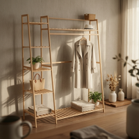 Bamboo Clothing Rack Multifunctional Freestanding Garment Rack Minimalist Furniture for Walk-Through Wardrobe