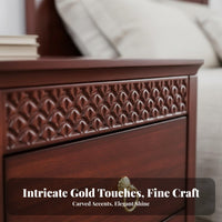 Solid Wood Nightstand 2-drawer Bedside Cabinet Table Elegant Light Design Sturdy Construction Carved Details Suitable for Adults Guest Room Small Areas Hotel