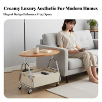 C-Shaped Rolling Table with casters Mobile C-Table 2-Tier Storage for Living Room