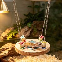 Natural Wood Lizard Platform with Chains Suspended Hanging Reptile Platform Comfortable Wooden Reptile Perch for Lizards, Reptiles, Terrarium, Habitat