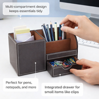 Office Organizer Desk Pen Holder with Compartments, Rectangular Faux Leather Organizers and Accessories, Workspace Organization for Professionals