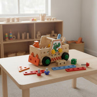 Early Learning DIY Assembly Tool Vehicle Portable with Handle Kids Screw and Nut Toy Set Multi-Configuration Build Take-Apart Toy Truck Solid Wood Construction for Preschoolers
